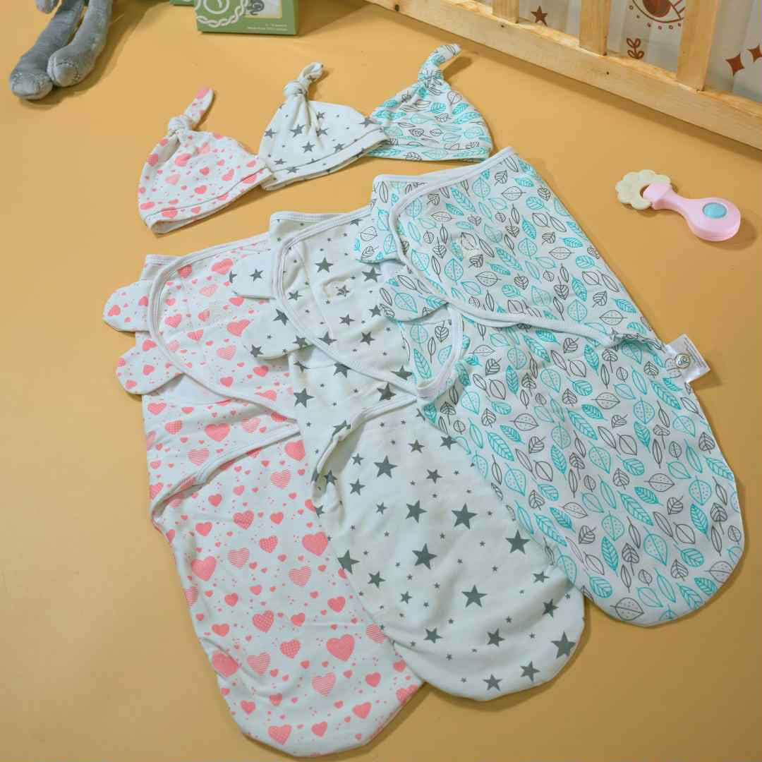 Infant Velcro Swaddle Wrap with Knotted Hat