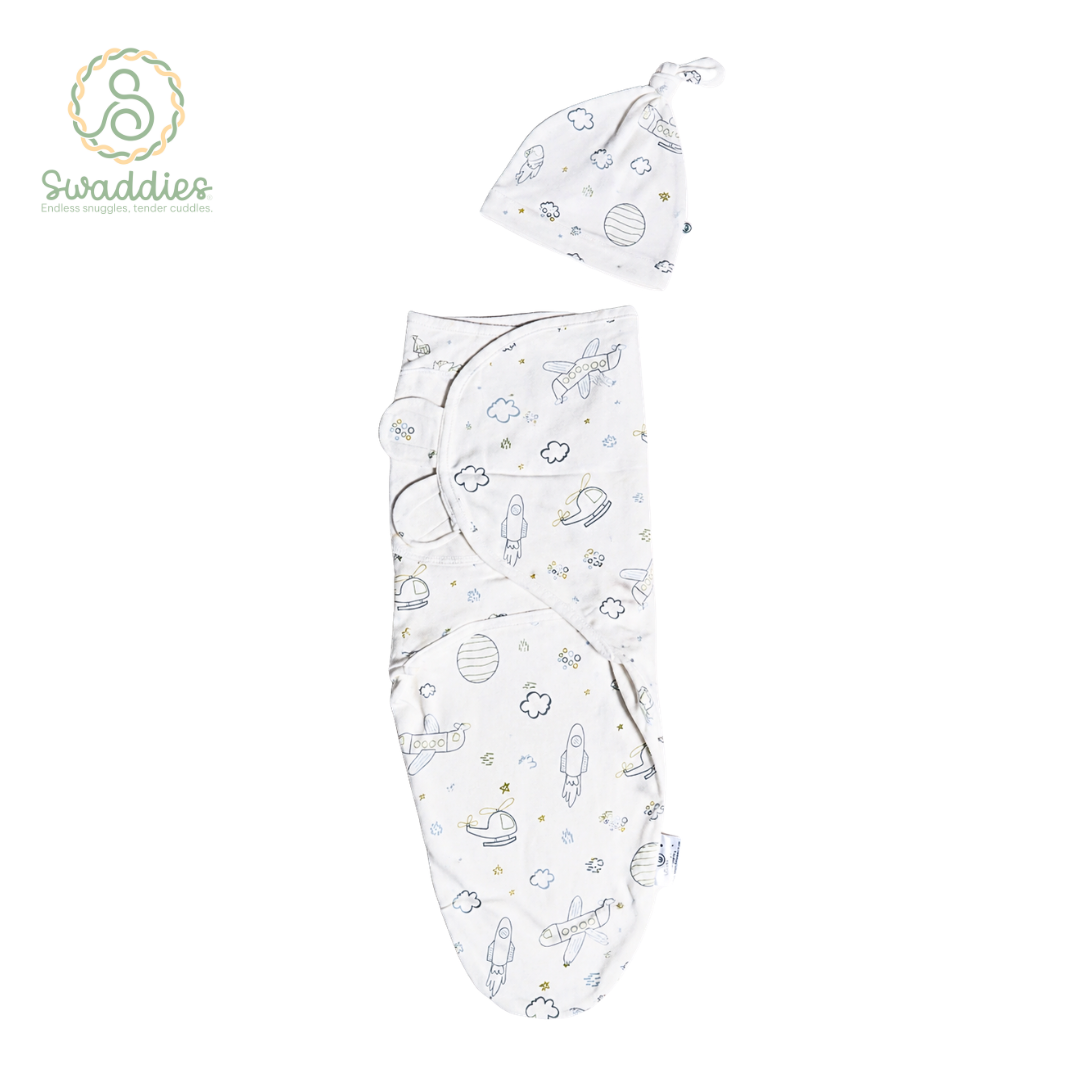 Infant Velcro Swaddle Wrap with Knotted Hat
