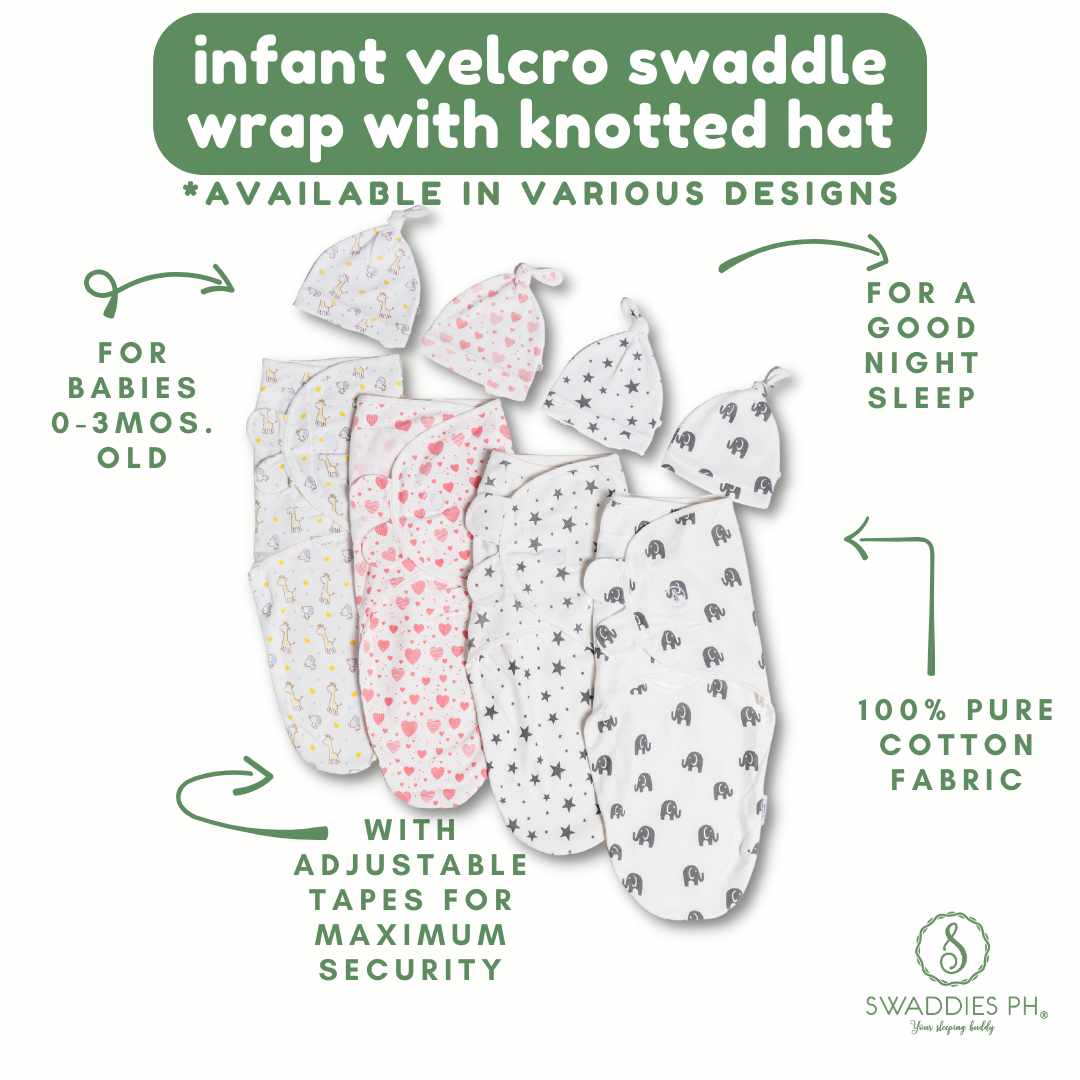 Infant Velcro Swaddle Wrap with Knotted Hat SwaddiesPH