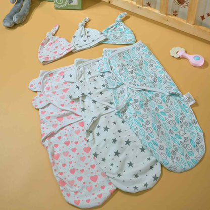 Infant Velcro Swaddle Wrap with Knotted Hat