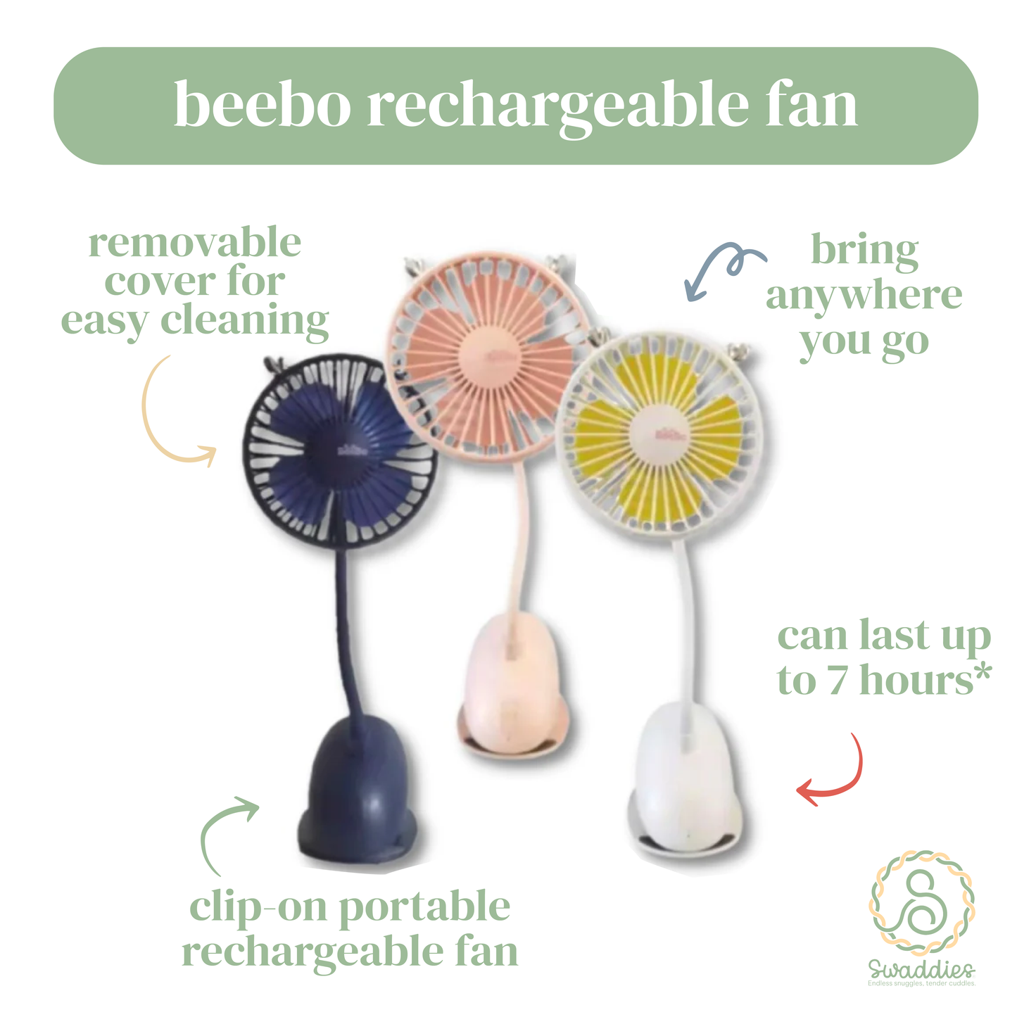 Beebo Portable Rechargeable Fan Removeable Cover